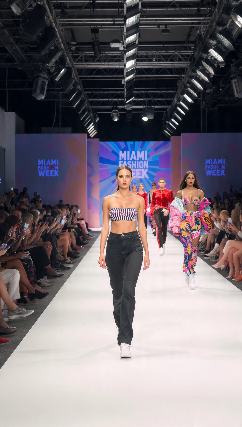 Eingang des Stitch Lab Pop‑ups auf der Miracle Mile in Coral Gables mit eintretenden Besucherinnen.