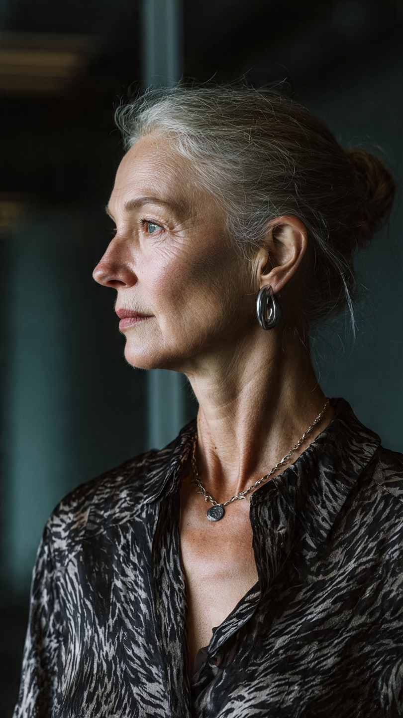 Studioporträt im Stil Irving Penns: Naomi Sims mit gebundenem Seidentuch vor neutralem Hintergrund