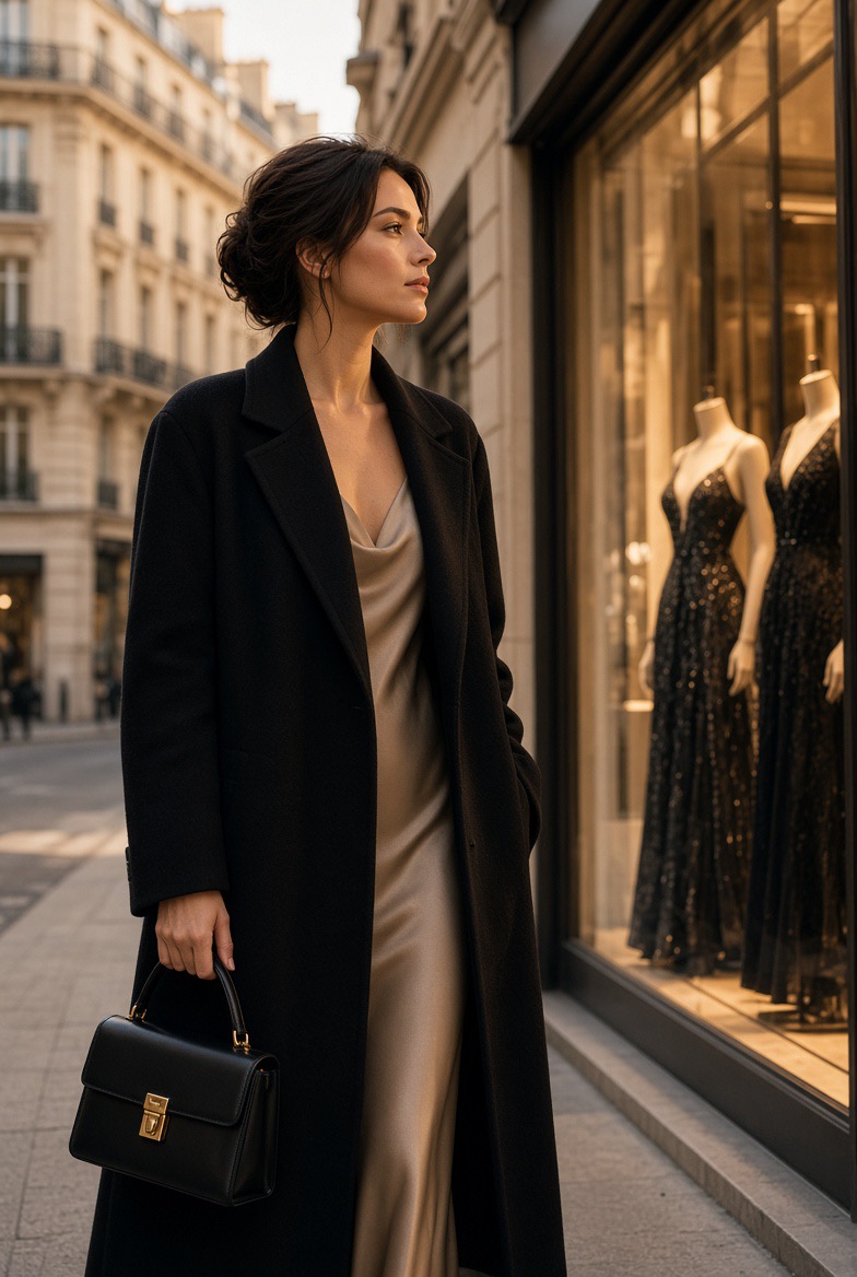 Innenansicht einer Pariser Galerie mit Einladungsliste; ein in Mailand verbarrikadiertes Schaufenster; Concierge‑Notizen neben einer Reisetasche.